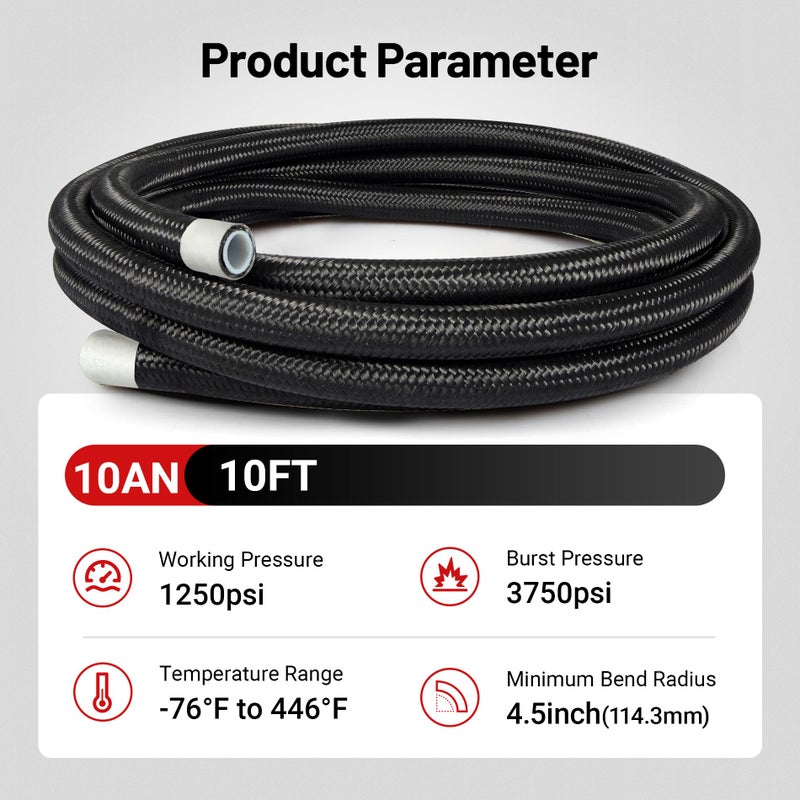 EVIL ENERGY 10AN PTFE Fuel Hose Line, AN10 Fuel Line E85 Nylon Braided 10FT Black - Image 4